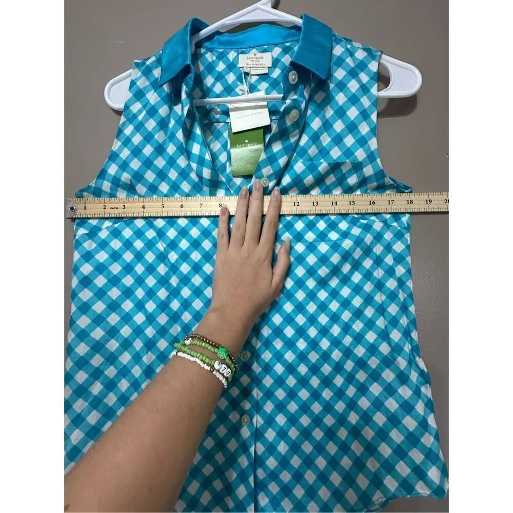 NWT Kate Spade Gingham Fey Firoza Short Sleeve Lightweight Top